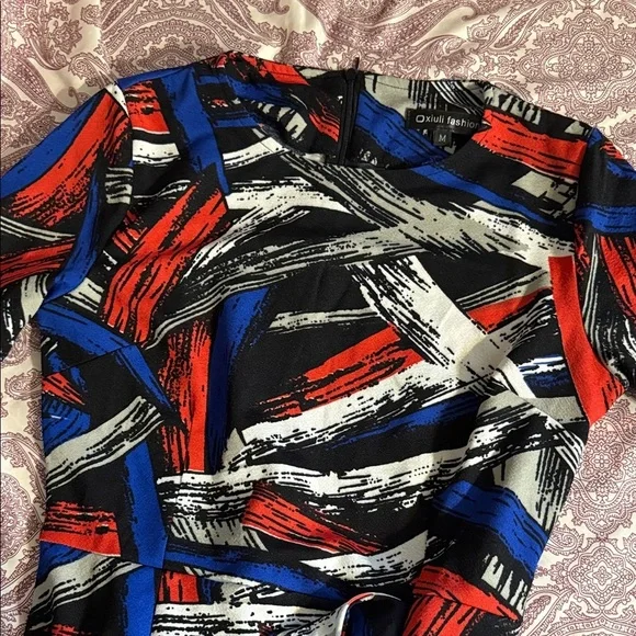 Elegant Abstract High Low Dress in Red, Blue, and Black​ - Picture 3 of 4